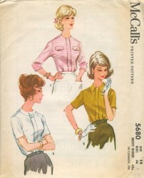 5680 1960 BACK BUTTON BLOUSE COLLAR OR NOT PATTERN SIZE 16 BUST 36
